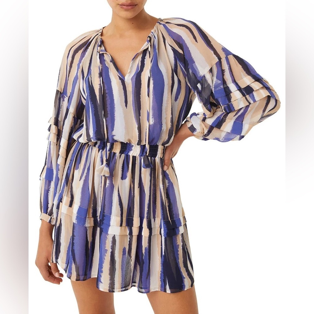 MISA LOS ANGELES Karlina Striped Dress Blue Tan White Women Size Small $410 MSRP - Picture 3 of 7